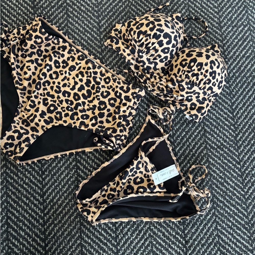 Salt+cove Leopard Print High-Waisted Bikini Bottoms set tree piece